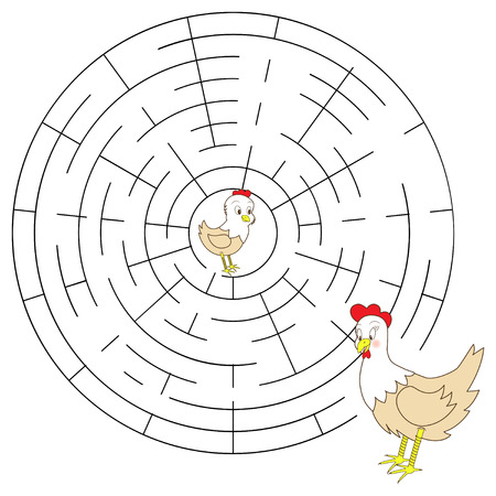 template of puzzle for children, help to find a hen her chickenのイラスト素材