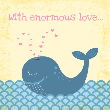 funny happy whale illustration with grunge effectのイラスト素材