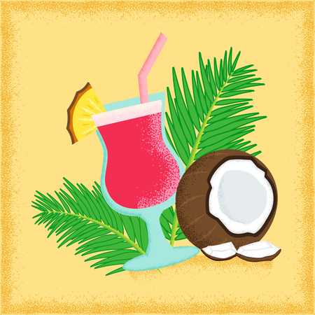 vivid retro styled tropical poster with grunge shadingのイラスト素材