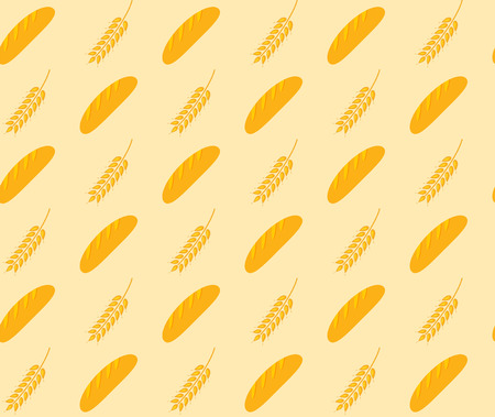 vector seamless pattern with images of bread and wheat earsのイラスト素材