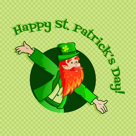 postcard template of a funny leprechaun on green backgroundのイラスト素材