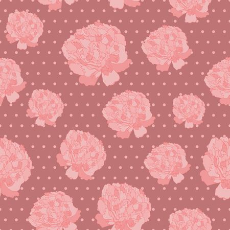 beautiful vector seamless pattern with hand-drawn peonies and polka dotsのイラスト素材