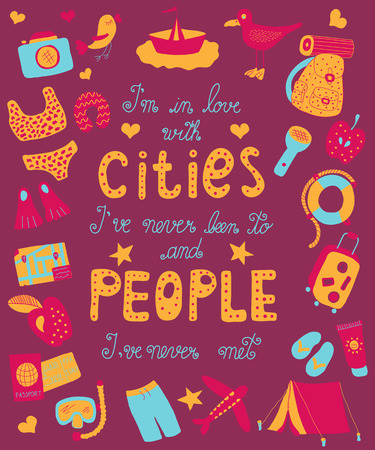 vector poster on traveling theme in retro styleのイラスト素材