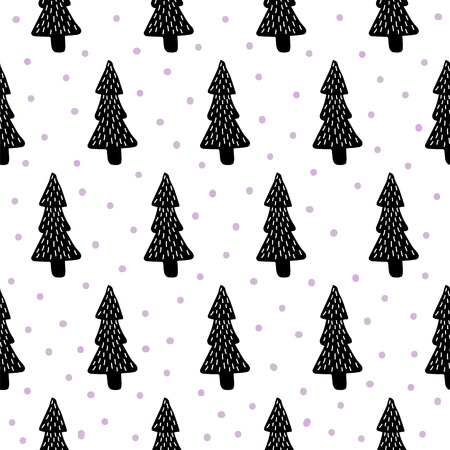 vector seamless pattern with illustration of pine tress on isolated backgroundのイラスト素材