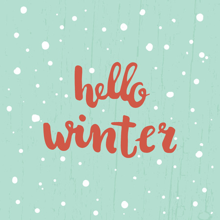vector illustration with hand lettering text Hello winter and grunge effect on blue backgroundのイラスト素材