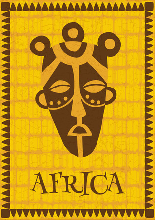 vector illustration of an african mask on stylized background with texture and patternのイラスト素材