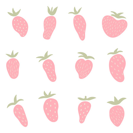 vector set of a cute and simple strawberriesのイラスト素材