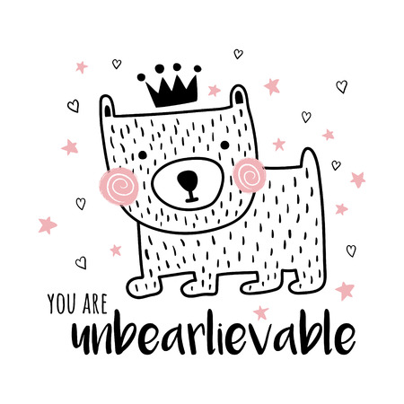 A vector illustration of a cute bear in scandinavian style and you are unbelievable textのイラスト素材