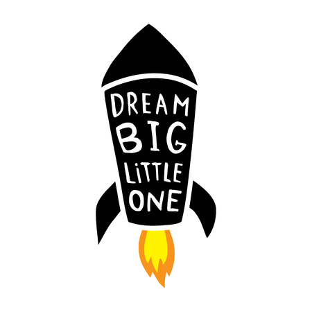vector poster, rocket illustration, hand lettering dream big textのイラスト素材
