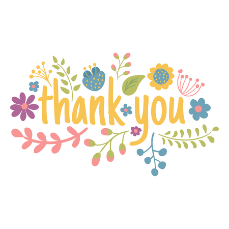 vector flower arrangement, thank you text, isolated backgroundのイラスト素材