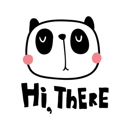 A vector illustration, cute panda and hand lettering hi there textのイラスト素材