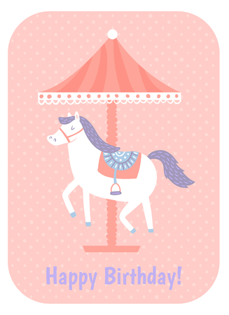 vector template, beautiful horse, merry go round on pink backgroundのイラスト素材