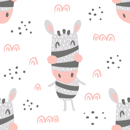 vector seamless pattern, cute standing zebra, isolated backgroundのイラスト素材