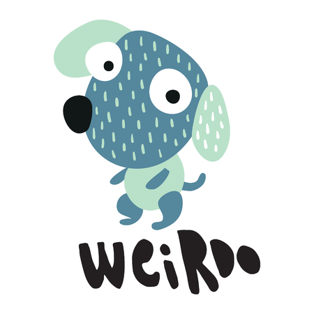 vector illustration of a funny dog and hand lettering weirdo textのイラスト素材