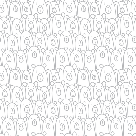 vector seamless pattern with cute funny bears standing in a rowのイラスト素材