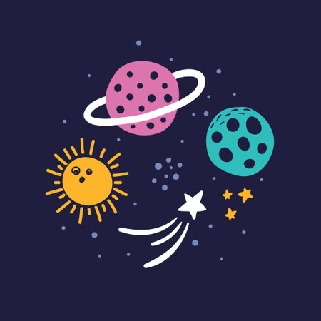 space bright concept, beautiful planets and starsのイラスト素材