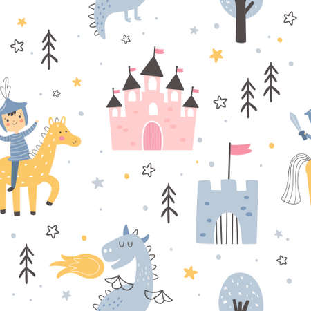 knight pattern on white background for childrenのイラスト素材