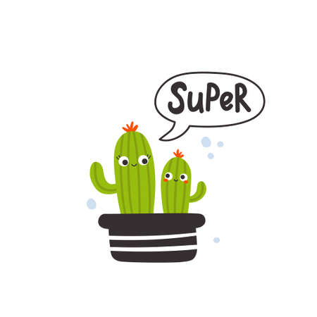 cute vector cactus illustration for kids with textのイラスト素材