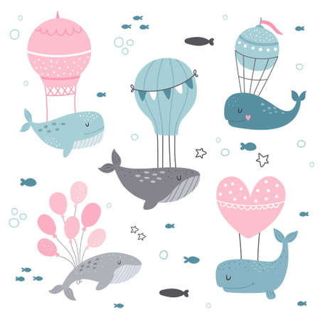 cute vector whales clip art for kidsのイラスト素材