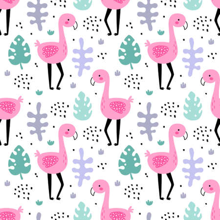cute vector seamless pattern of funny flamingoのイラスト素材
