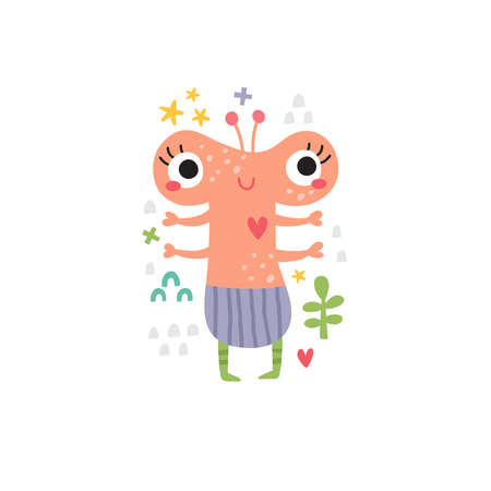 cute pink vector lady monster for kidsのイラスト素材