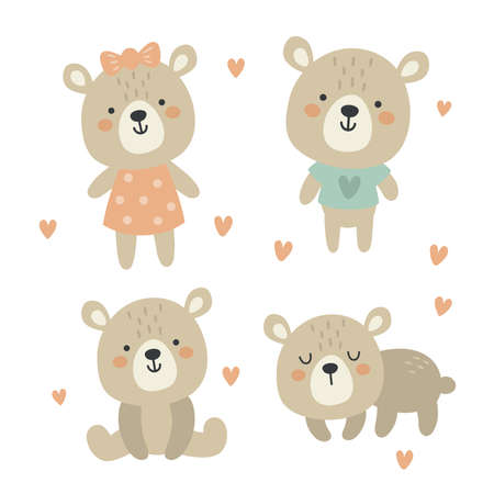 cute vector set of funny baby bears for kidsのイラスト素材