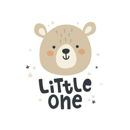 cute bear head and hand lettering textのイラスト素材