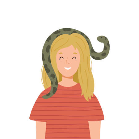 vector illustration of funny woman with snake