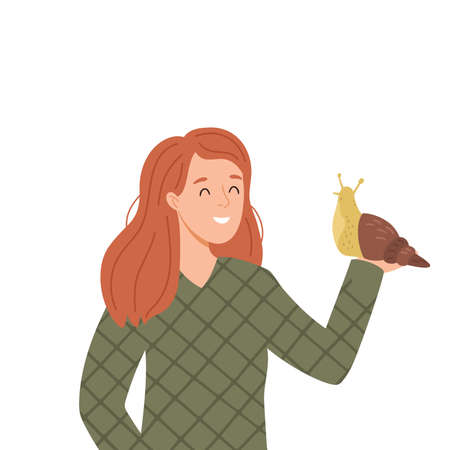 vector illustration of a woman with snailのイラスト素材