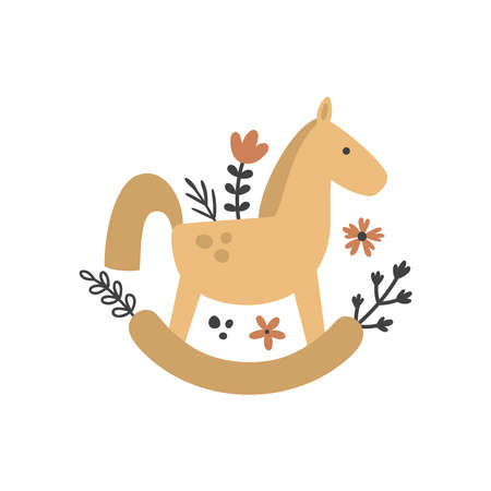 vector illustration of rocking horse and flowersのイラスト素材
