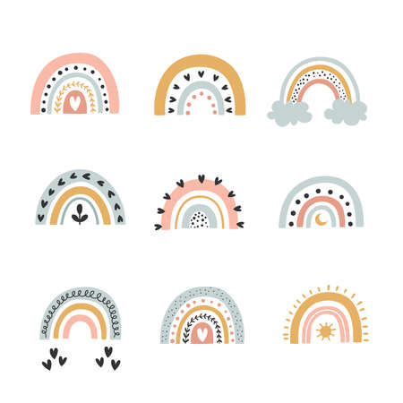 cute vector illustration of boho rainbows setのイラスト素材
