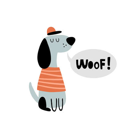 cute vector illustration of dog and lettering textのイラスト素材