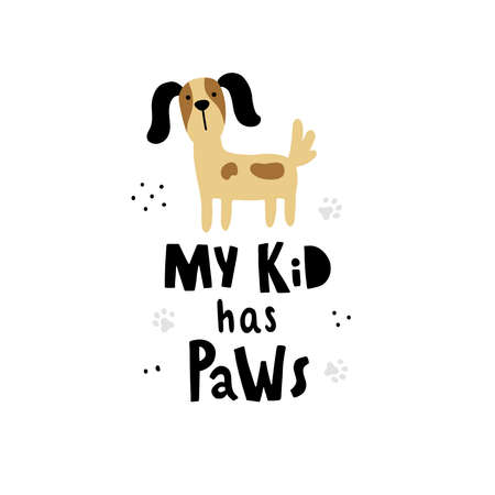 cute vector illustration of dog and lettering textのイラスト素材