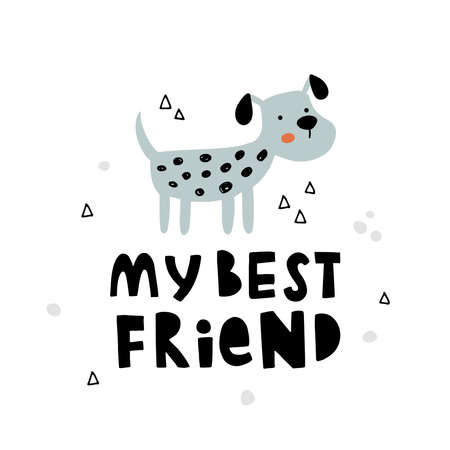 vector illustration of cute dog and lettering textのイラスト素材