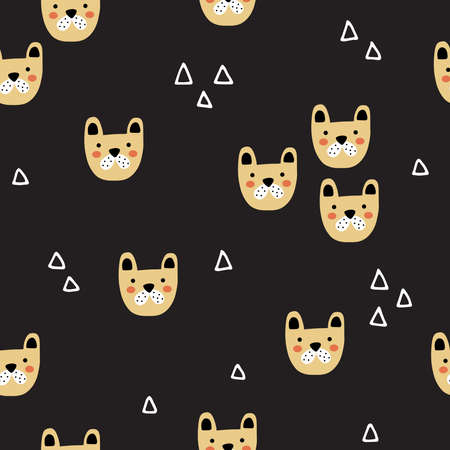vector seamless pattern with cute dogs headsのイラスト素材