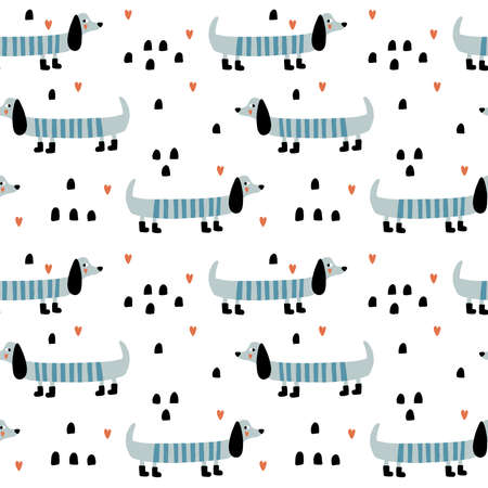 vector seamless pattern with cute dachshund dogsのイラスト素材