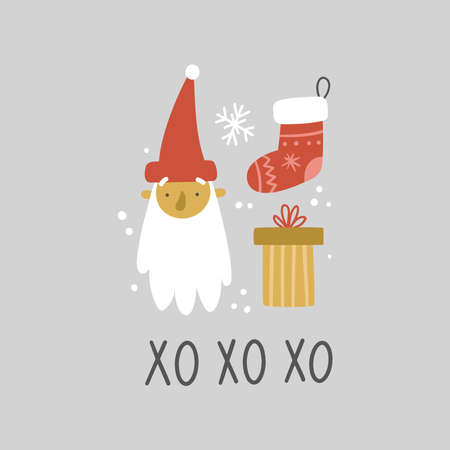 vector greeting card with cute santa and textのイラスト素材