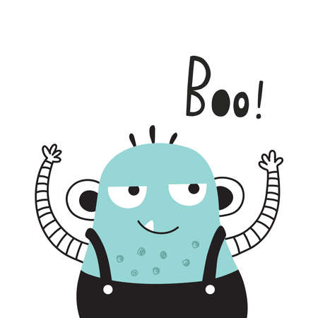 vector blue monster and lettering text cardのイラスト素材