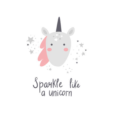 vector image of unicorn face and lettering textのイラスト素材