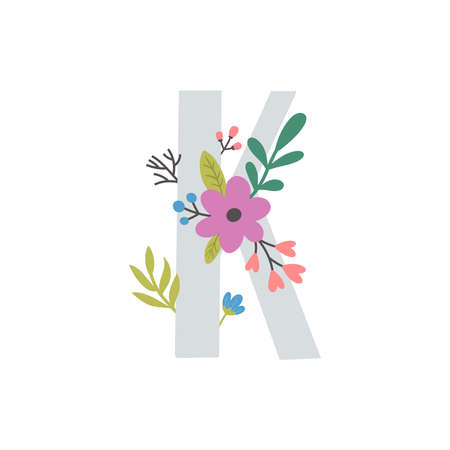 vector image of letter k and flowersのイラスト素材