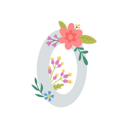 vector image of letter o and flowersのイラスト素材