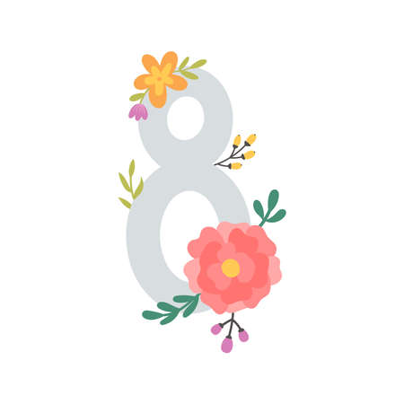 vector image of number eight and flowers