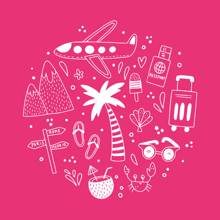 vector doodle style image on a pink backgroundのイラスト素材