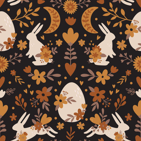 seamless boho pattern with bunnies and eggsのイラスト素材