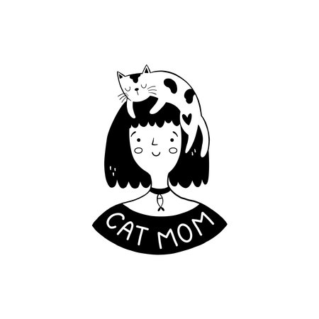 vector image of a girl and a catのイラスト素材