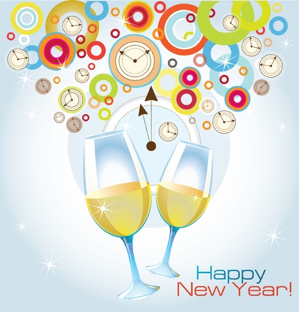 Vector card Happy New Year with glasses of champagne のイラスト素材