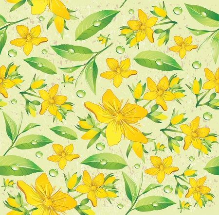 Elegance Seamless beige and Hypericum with green teaのイラスト素材