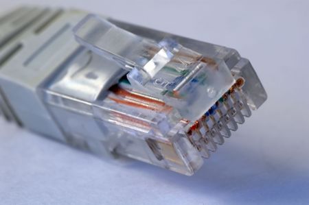 close-up of a utp cat 5 network cableの写真素材