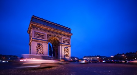 Arc de Triomphe in Paris, by nightの写真素材