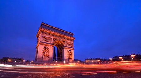 Arc de Triomphe in Paris, by nightの写真素材